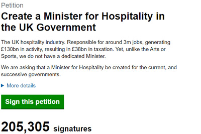 Petition for a minister for hospitality